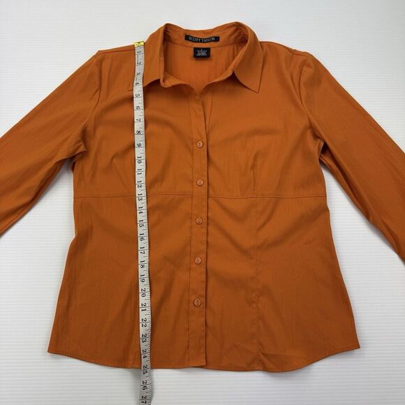 Scott Taylor Orange Button Up Shirt Womens Large 3/4 Sleeve Stretch Career Top - Picture 8 of 8